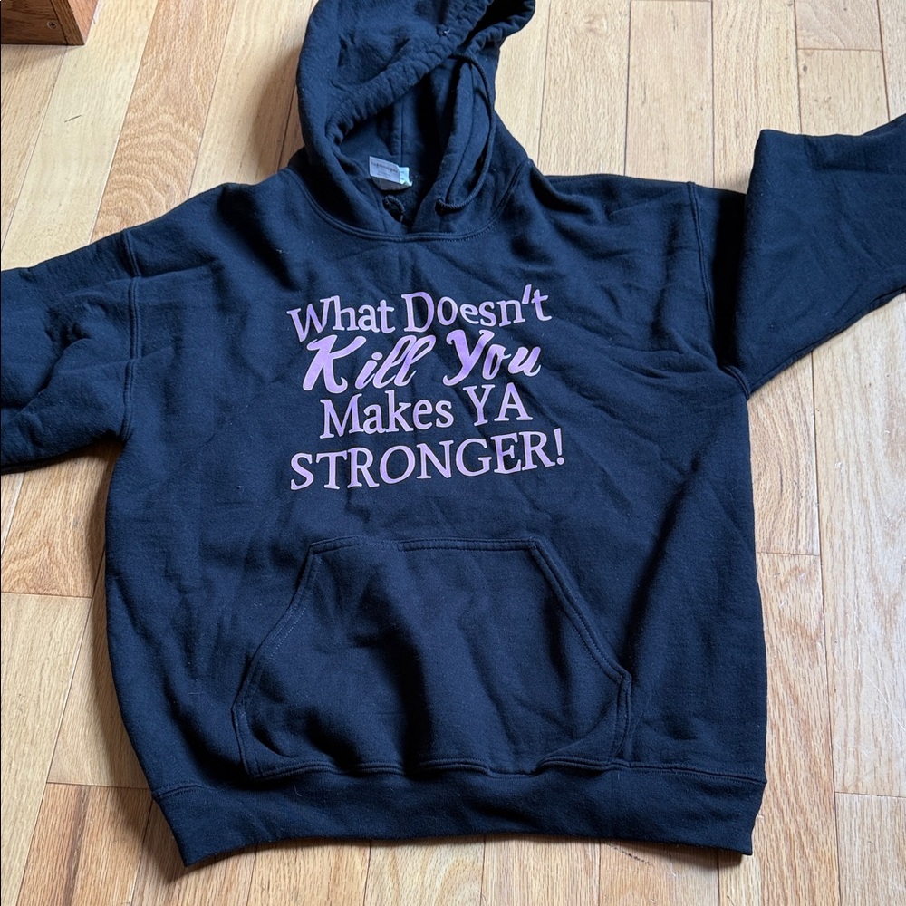 Gildan Black Hoodie with Pink Text